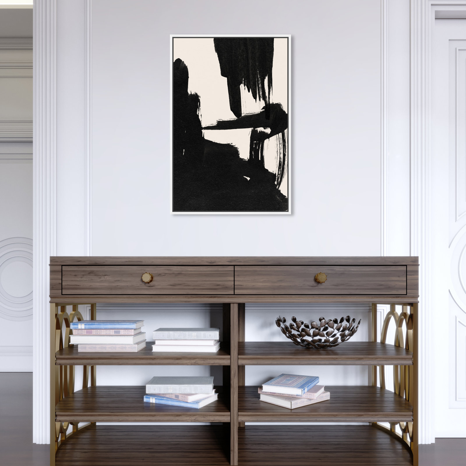 Abstract Black And White Brush Stroke by Oliver Gal, White, 25" H x 17" W