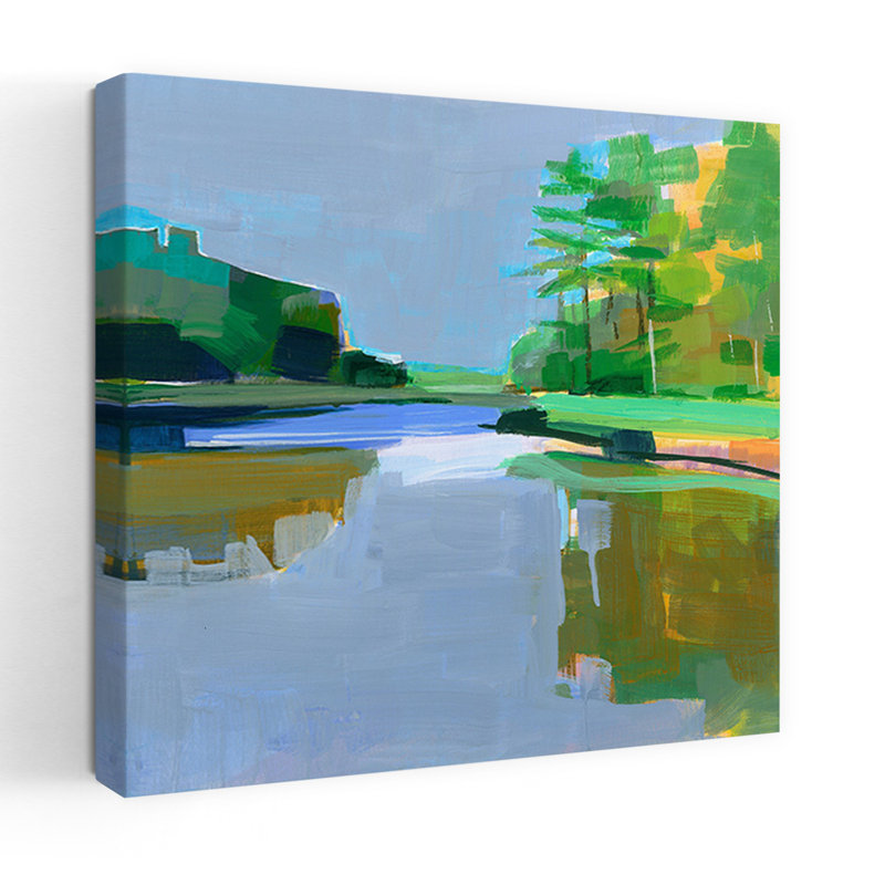 Cutts Island Trail 1, art contemporain de paysage côtier abstrait, H 18 po x l 18 po