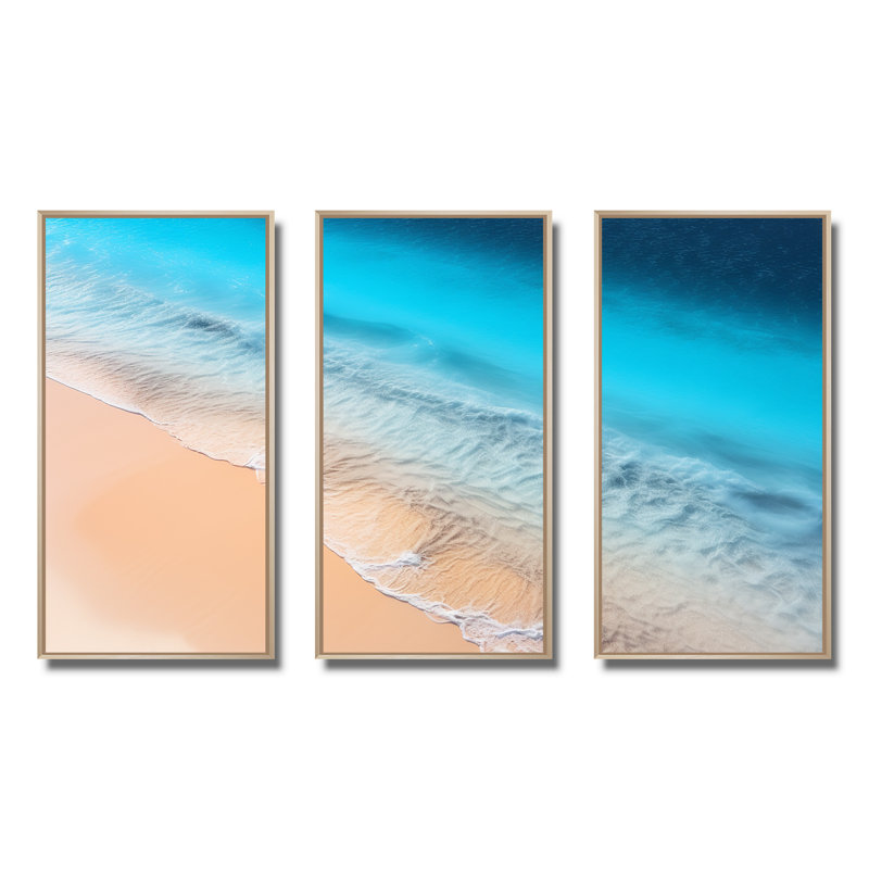 Vagues tropicales vue aérienne IV - plage et océan, art mural, H 28 po x l 36 po, Cadre flottant brun