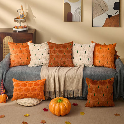 Housses de coussin d'automne 18x18 (2 pièces) - Décorations automnales à la citrouille orange, verte et jaune