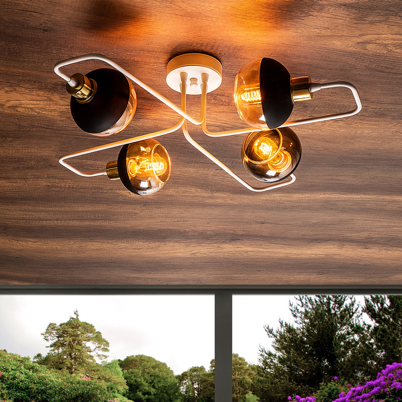 Glass Semi Flush Mount, White, Gold