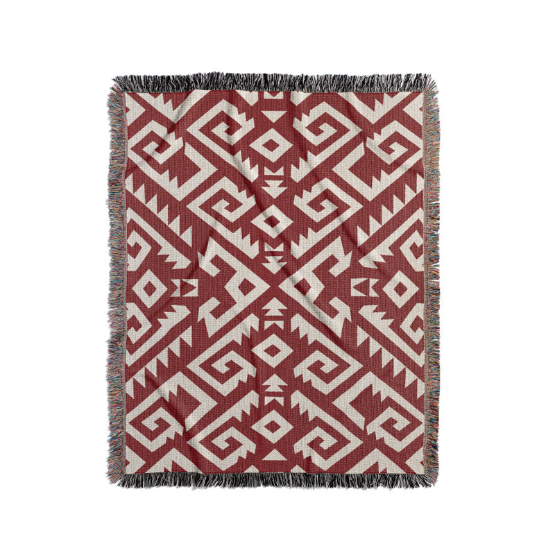 Couverture en mélange de coton Chitto South Western, L 60 po x l 60 po, Rouge/blanc cassé