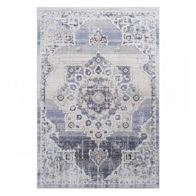 Tapis crème / bleu / médaillon