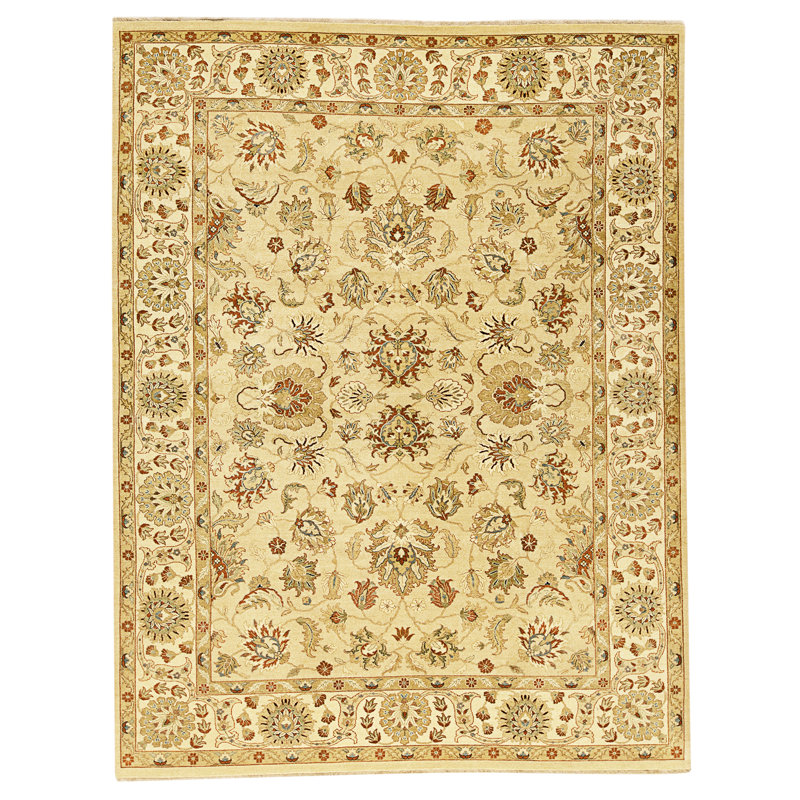 Tapis chameau et ivoire noué à la main de haute qualité