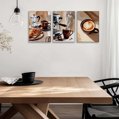 3Pcs Coffee Wall Art Vintage Latte Wall Decor Italian Espresso Posters Croissants Moka Pot Pictures For Coffee Shop Home Bedroom Framed 12X16 Inch
