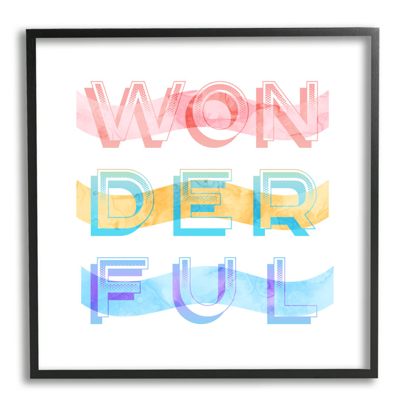 «Wonderful Stripes Text», estampe numérique texturée par Daphne Polselli, Cadre noir, H 12 po x l 12 po x P 1,5 po