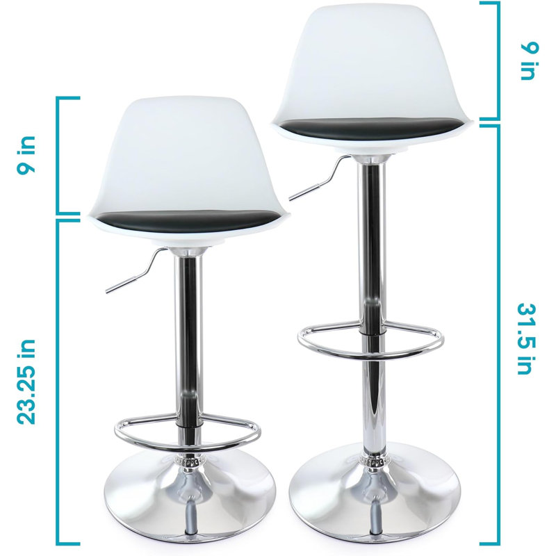 Tabouret de bar réglable 2 pièces Elama en noir et blanc avec base chromée