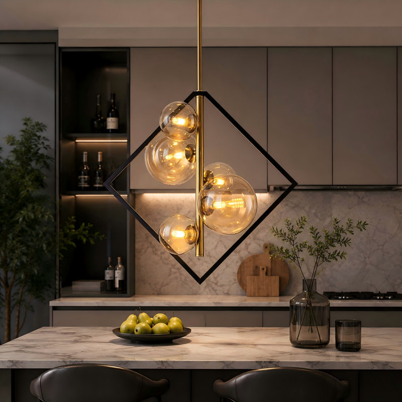 Twilight 5 - Light Dimmable Amber Globe Bubble Glass Kitchen Island Sputnik Chandelier