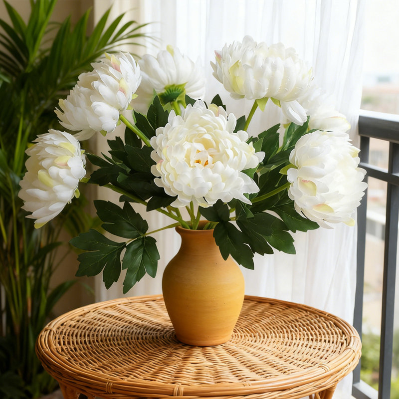 Bouquet de fleurs artificielles 6 pièces, 13 pouces simulé avec tiges pour des bouquets de fêtes, centre de table, blanc
