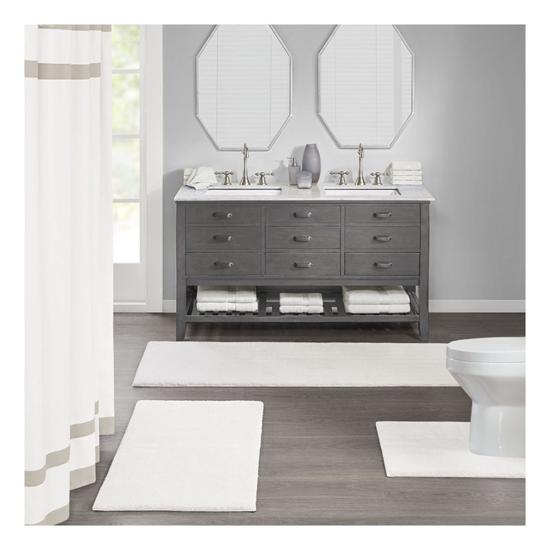 Tapis de bain luxueux ivoire de qualité spa - Tapis de salle de bain doux et antidérapant, Blanc