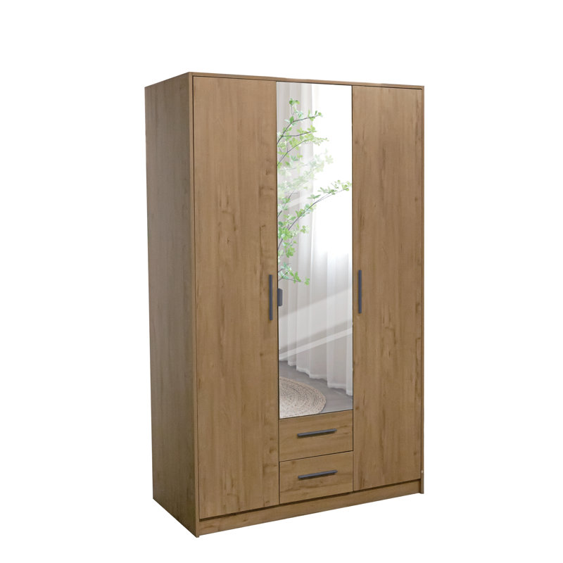 Pamel 3 Door Manufactured Wood Wardrobe, 199 H x 135 W x 58 D cm, Oak