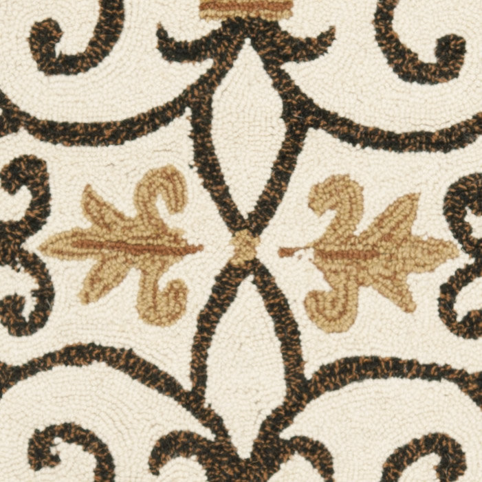 Helena Oriental Hand Hooked Wool Ivory / Dark Brown Area Rug