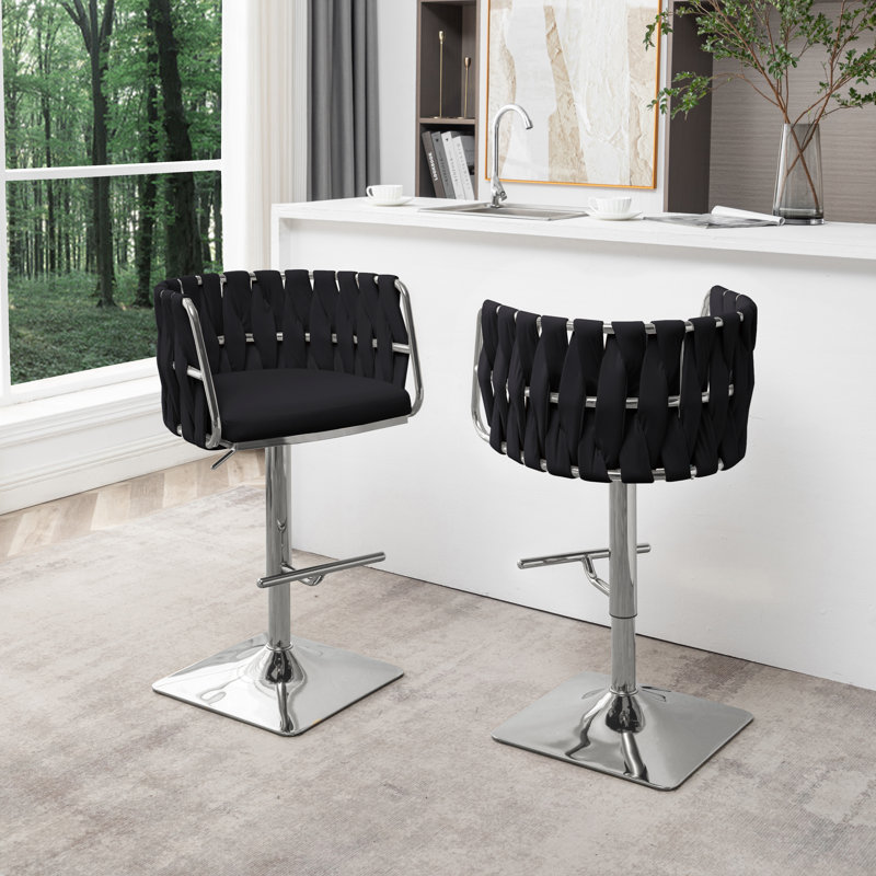 Tabouret pivotant à hauteur réglable Mancias, Argent, Velours crème