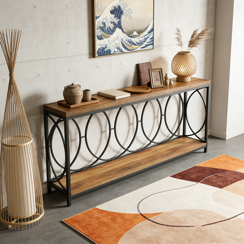 2-Tier Long Console Table Sofa Table Entryway Console with Storage Shelf