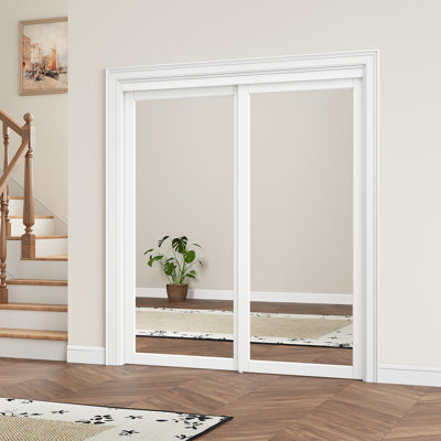 72*80" Height Full Body Mirrored Sliding Closet Doors With Hardware Kit & Handles for Pantry Closet door