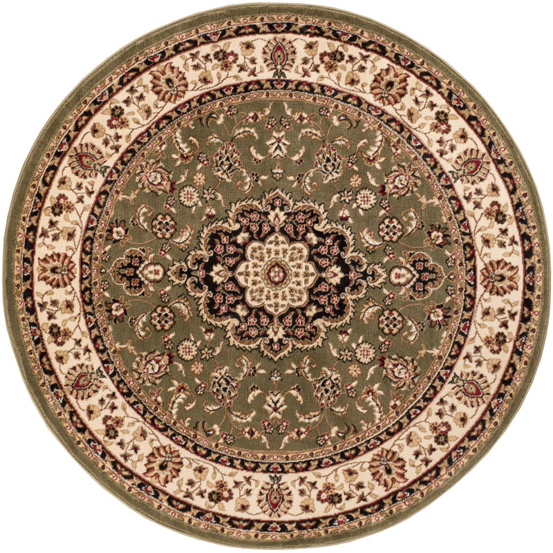 Denzel  Medallion Kashan Green Traditional Rug, Round 3'11"