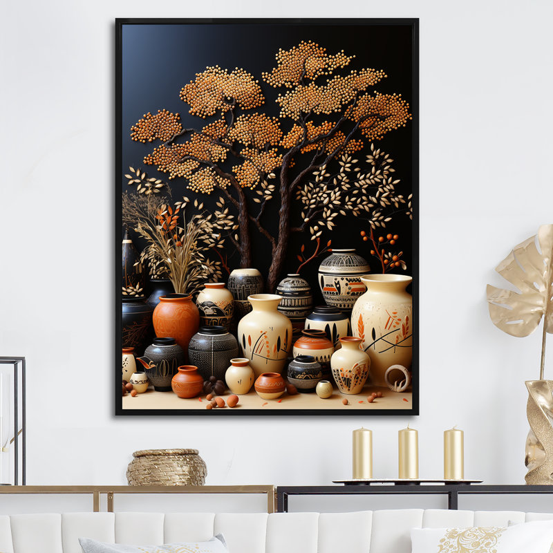«Native American Art Poteries Expression I», reproduction sur toile, Cadre flottant noir, 32" H x 16" W