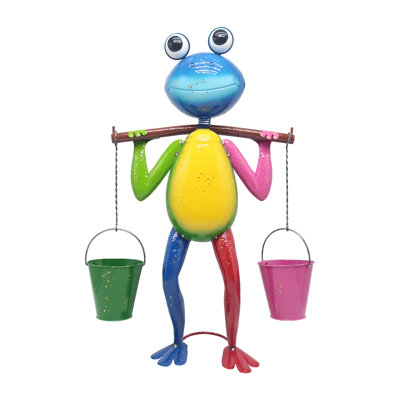 Tall Metal Frog Statue Holding Two Bucket Planters Outdoor Garden Art Yard Decoration
