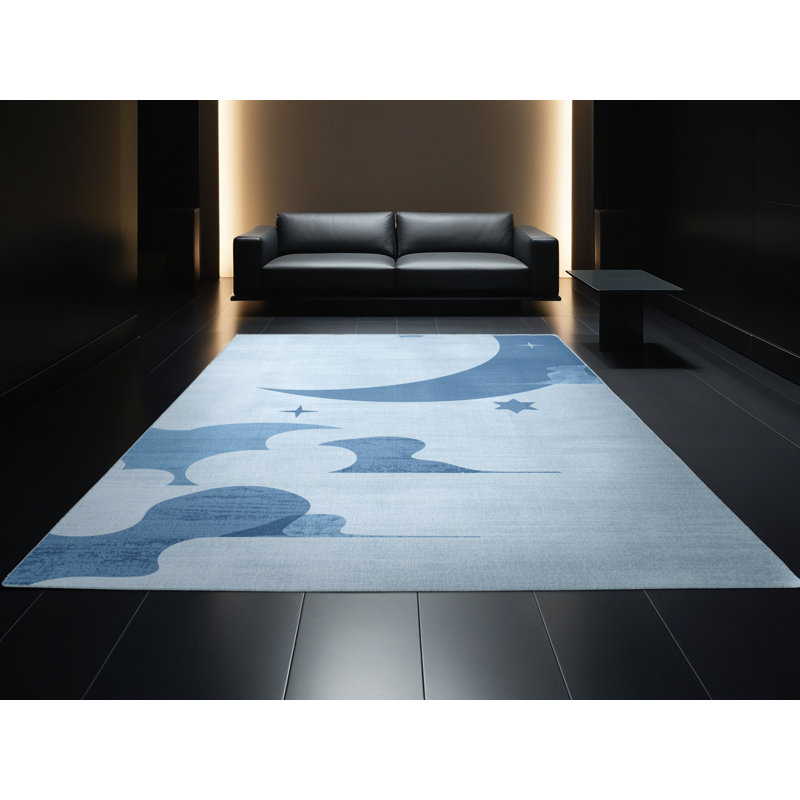 Tapis doux moelleux et minimaliste Iseminger Tsukuyomi en bleu - Reliure bleu ciel, 7 x 9