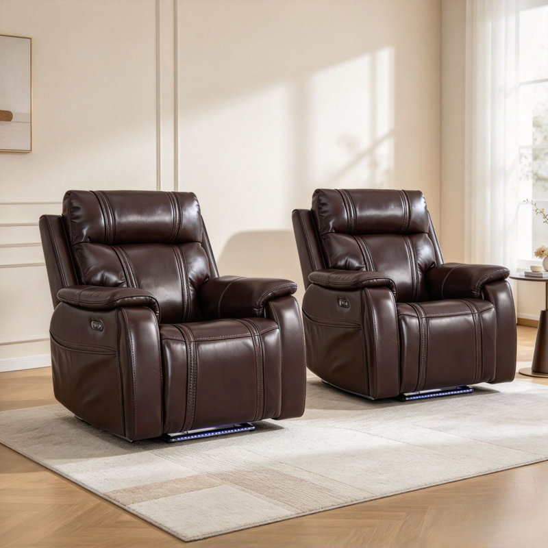 Fauteuil inclinable électrique moderne de 98 cm de large avec bande lumineuse DEL et porte-gobelet dissimulé (ensemble de 2)