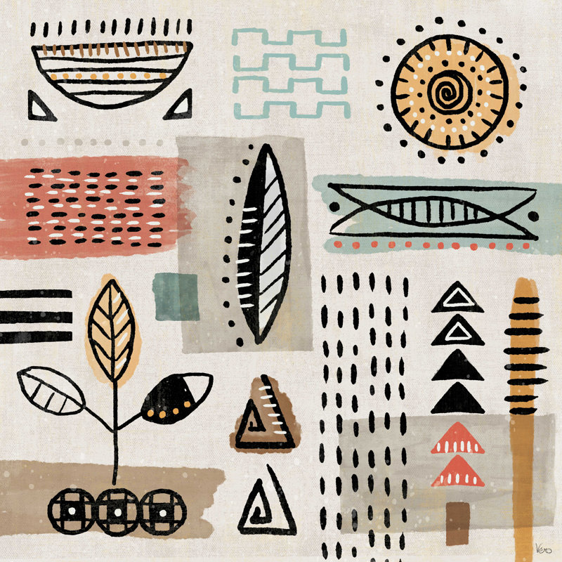 Tribal Tones II - impression sur toile tendue, H 12 po x l 12 po, Papier avec cadre érable, Non