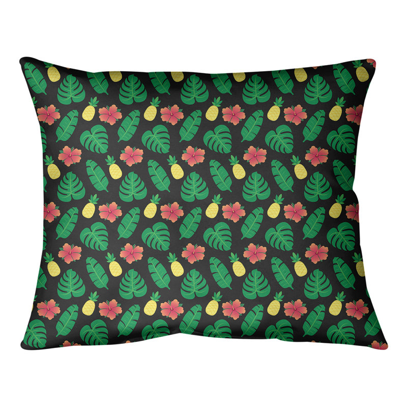 Housse de coussin carrée tropicale/insert, 20 po x 20 po, Noir, vert et jaune, Duvet synthétique