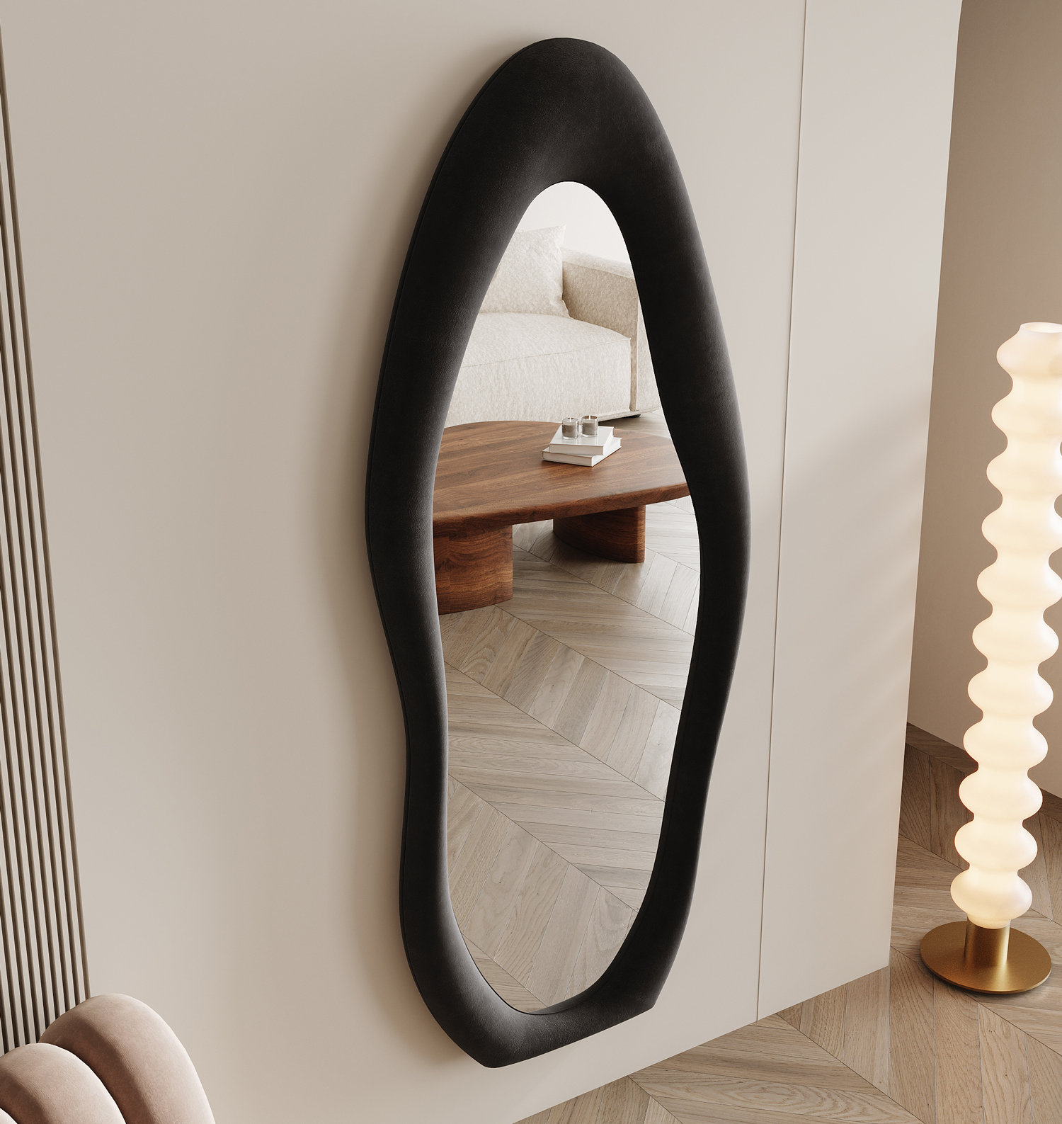 Wrought Studio™ Full Length Mirror 63"X24", Irregular Wavy Mirror, Arched Floor Mirror, Wall Mirror Standing Hanging Or Leaning Against Wall For Bedroom, Flannel Wrapped Wooden Frame Mirror & Reviews | Wayfair