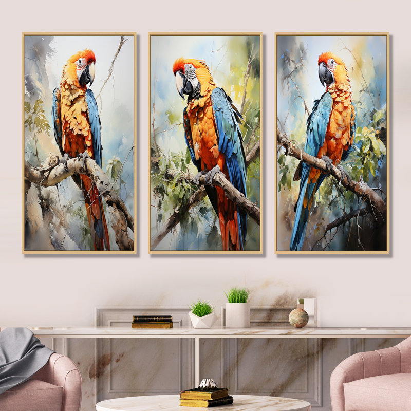 Ensemble de 3 perroquets Sunny Companions Delight - Parrot, Cadre flottant brun, H 28 po x l 36 po