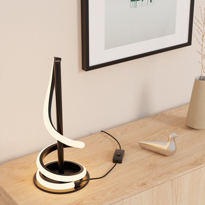 Sculptural Curve 12W LED Table Lamp 16" - 3000K Warm White - Touch Dimming in Matte Black