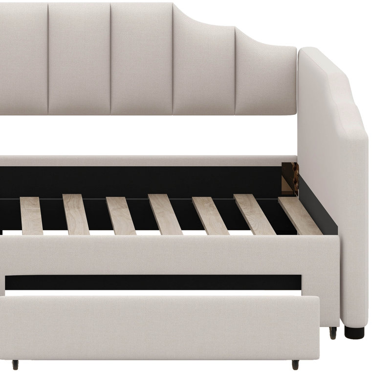 Twin XL To King Extendable Daybed With Storage Drawers & LED Lights, Upholstered Sofa Bed, Twin XL Upholstered Daybed, Beige