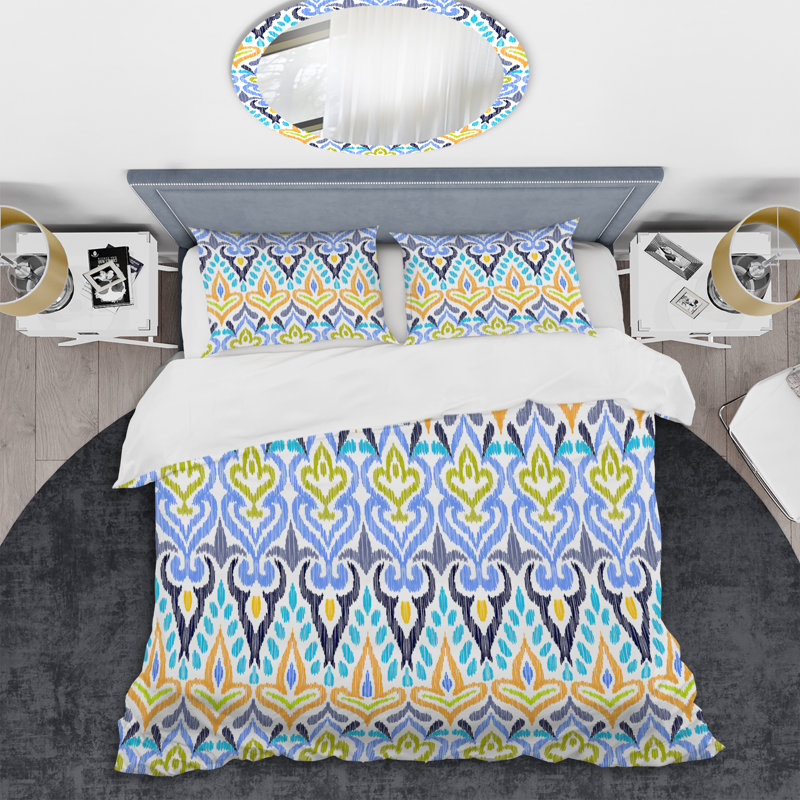Multicolore Ikat Ogee - Ensemble de housse de couette abstrait - Microfibre de polyester