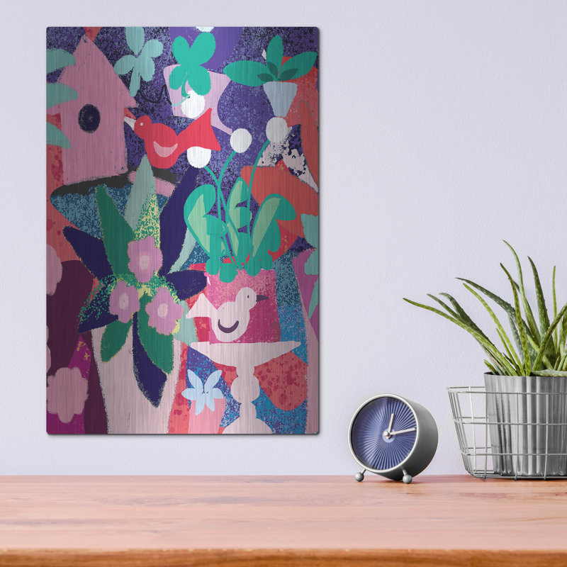 «Birdhouse Collage» par Holly McGee, art mural en métal, H 16 po x l 12 po