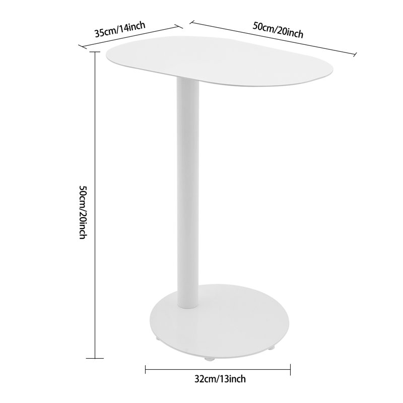 C-Shaped Metal Side Table Couch End Table, White