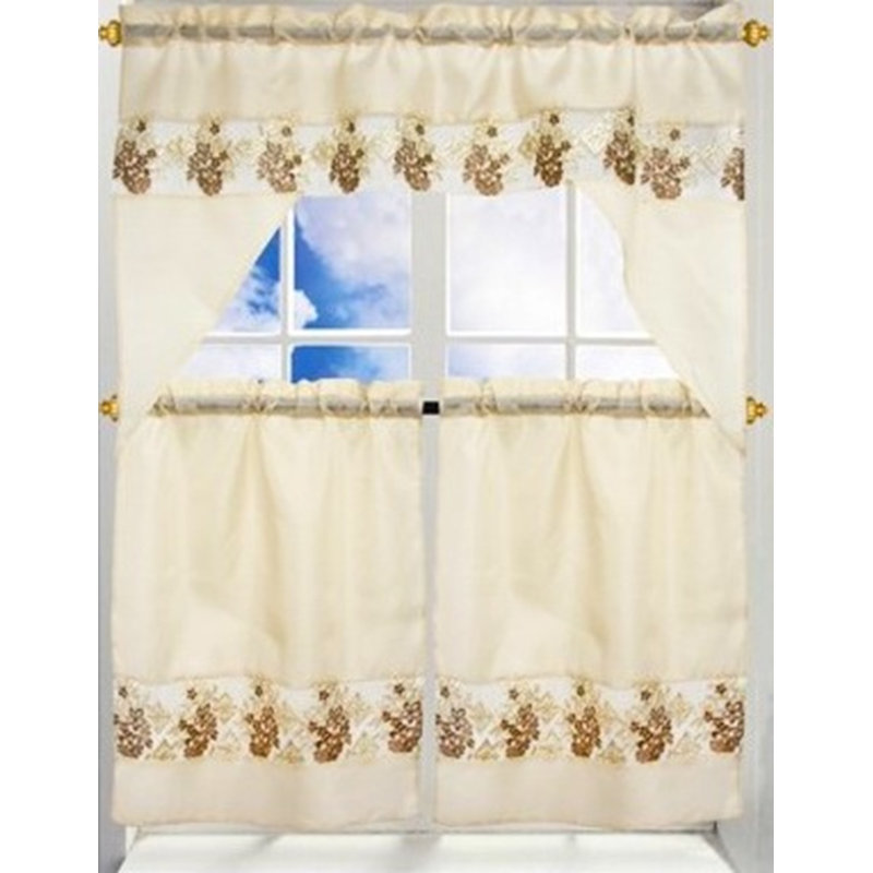 Ensemble 3 pièces de festons brodés en polyester + niveaux - or / brun