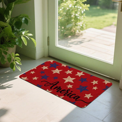 Red American Star Home Decor Floor Mat 24 x 36 in, For Indoor Outdoor Patio