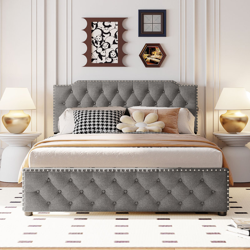 Jontrell Upholstered Panel Storage Bed, Gray
