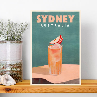 Sydney Australia Cocktail Bar Decor Retro Vintage Beach Fruit Wall Art Print 1 Piece Wrapped Canvas Wall Art