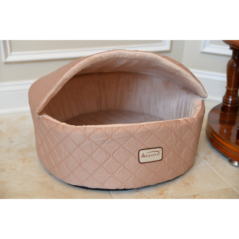Medium Light Apricot Velvet Cat Bed with Hood