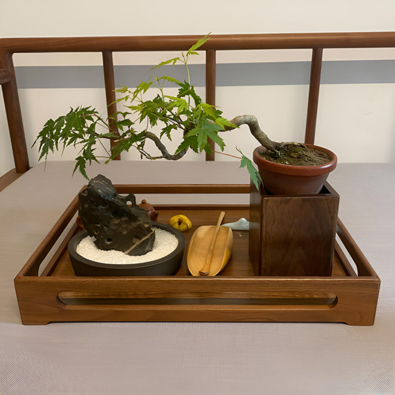 Plateau de thé en noyer sec - plateau de rangement pour thé en bois massif chinois, plateau de texte simple