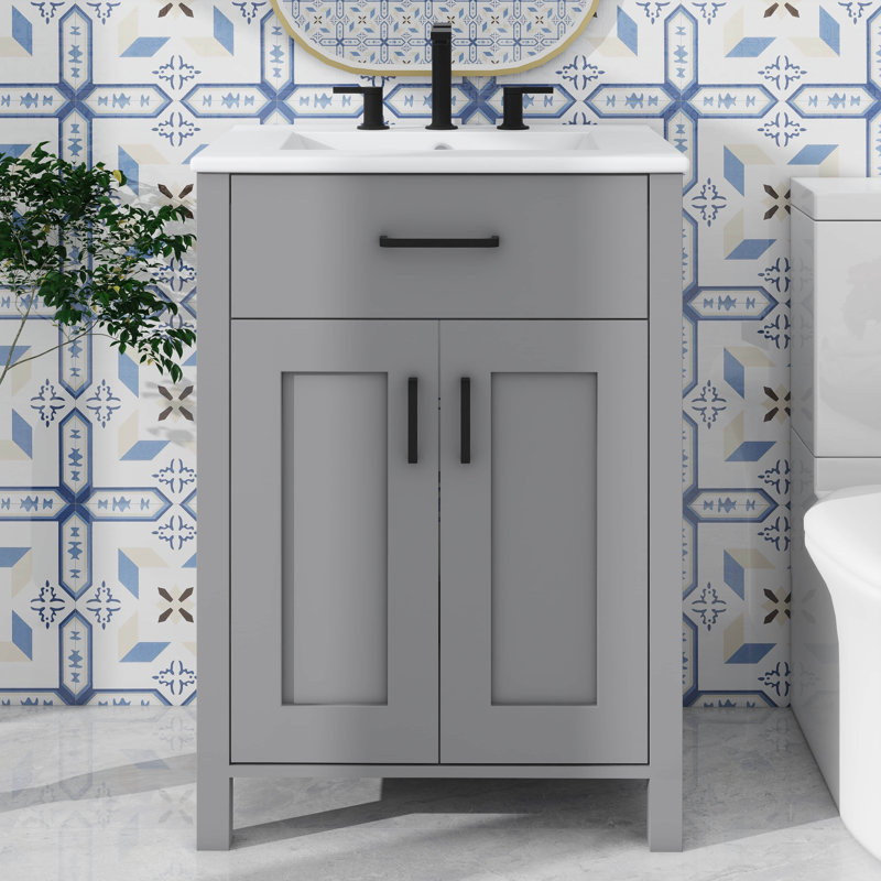 Évier à lessive 24 po avec armoire intégrée, Gris