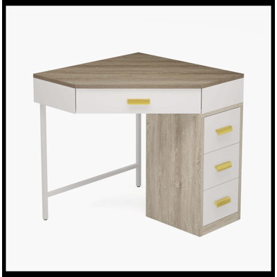 Bureau de coin en coin, bureau d'ordinateur avec 3 tiroirs