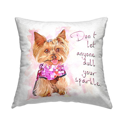 Don't Let Anyone Dull Your Sparkle Yorkie Outdoor Printed Pillow by Kim Curinga