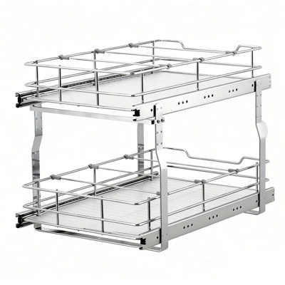 Heavy Duty Double-Layer Metal Pull-Out Basket for Kitchen Cabinets – Smooth Sliding Drawer Organizer – 20x21″