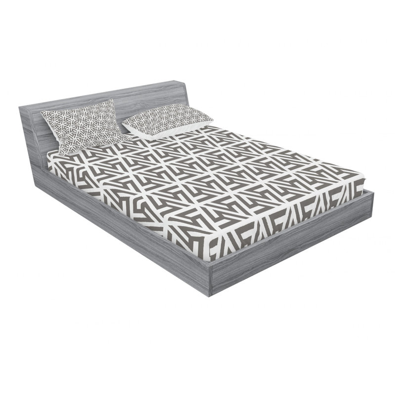 Microfiber Geometric Sheet Set, Queen Sheet Set with Fitted Sheet