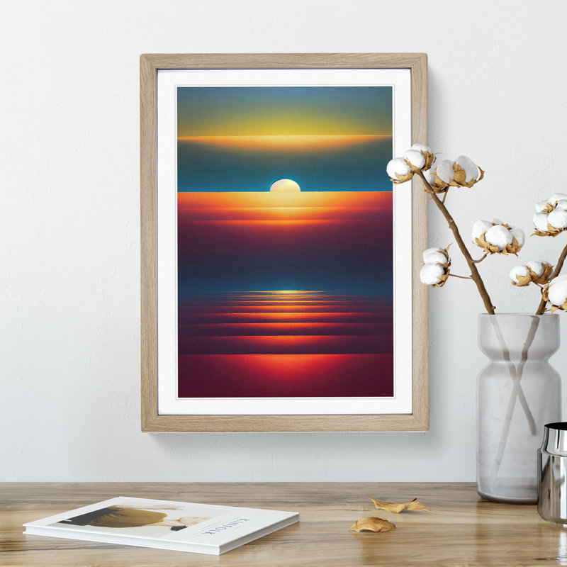 XV1022-5048X Vivid Abstract Sunset - Print, White, 66cm H x 48cm W, Oak Framed