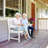 46-Inch White Solid Wood Patio Bench With Floral Backrest