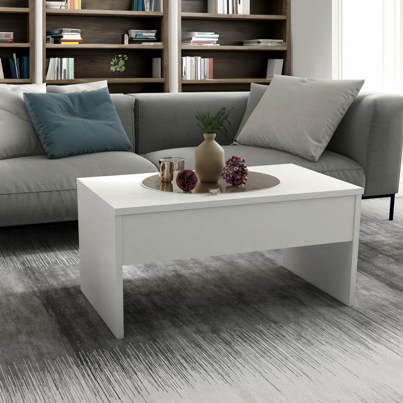 Modern White Coffee Table, 35.4 x 17.7 x 19.7 inches | 100% Melamine Coated Particle Board, Thickness: 0.7 inches | Sleek Design with 11.0-inch Leg Height | Perfect for Living Room and Contemporary Décor