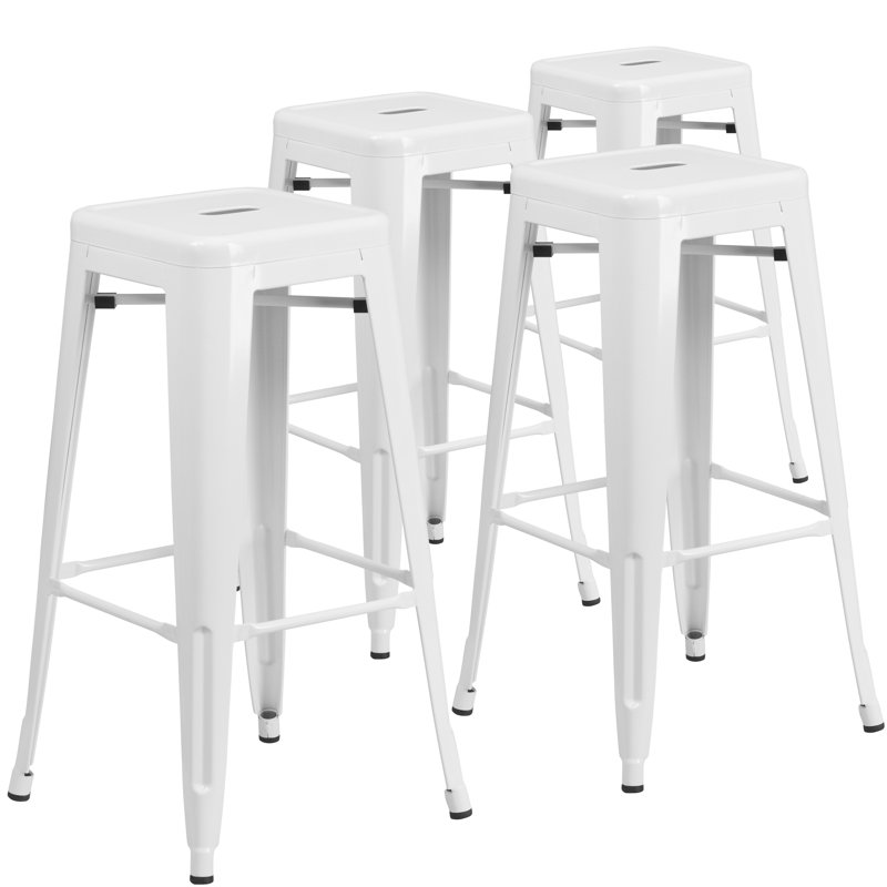 Kai Industrial Style Bar Stool - Set of 4 - Modern Metal Counter or Bar Height, White, Bar Stool (30" Seat Height)