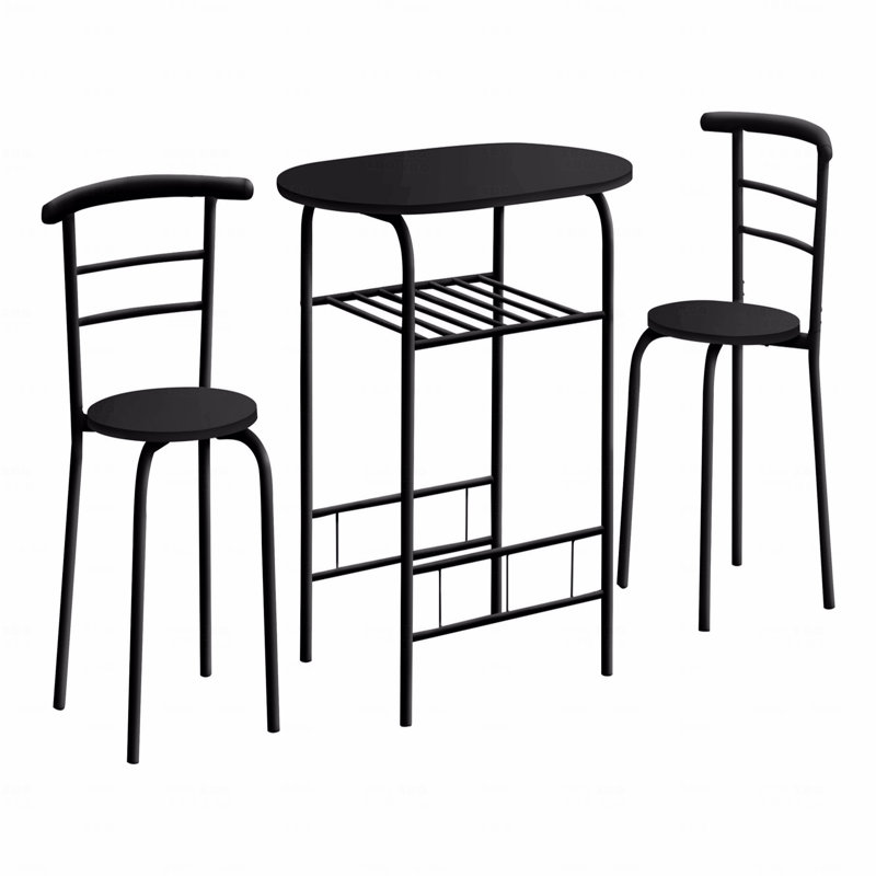 Ensemble de table de salle à manger, 3 pièces, petit, L 32 po, Noir, Noir, Noir