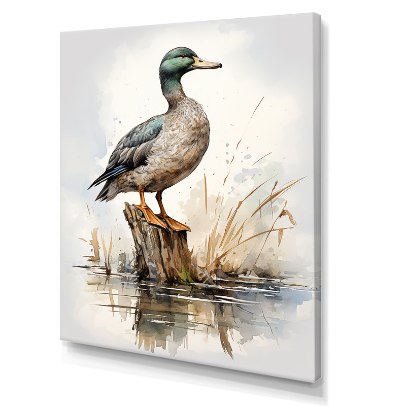 Canard colvert minimaliste à l'étang II - canard, art mural encadré, Toile tendue, H 44 po x l 34 po x P 1,5 po